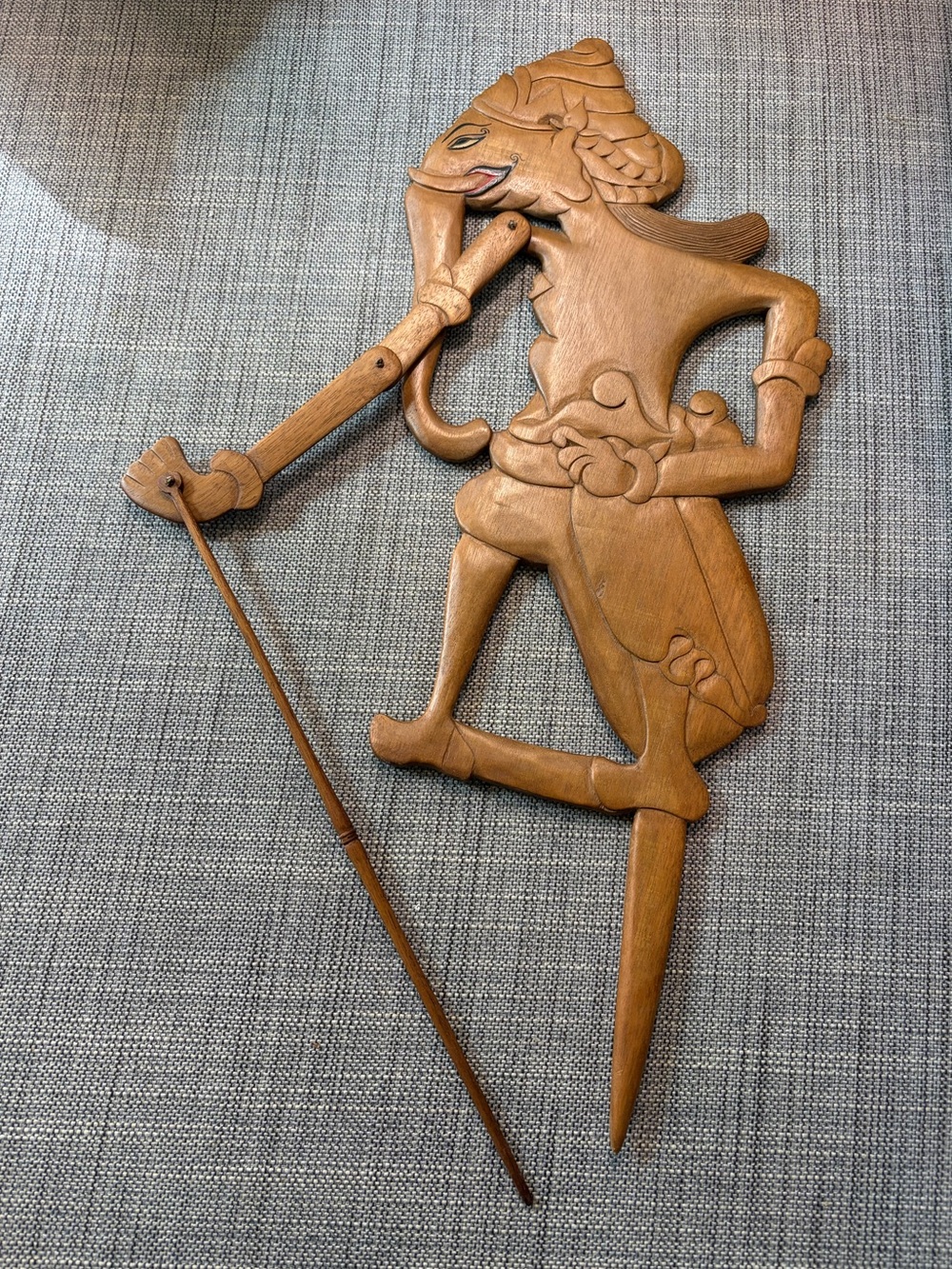 Handcrafted Balinese Wooden Wayang Puppet Wall Art - Brown